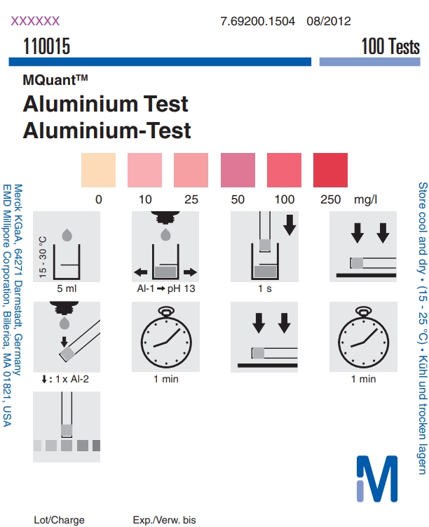 110015-Al 알루미늄 측정키트 Aluminium 알루미늄검사 Merck